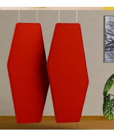 Totem est une cloison acoustique suspendue au design vertical sculptural.