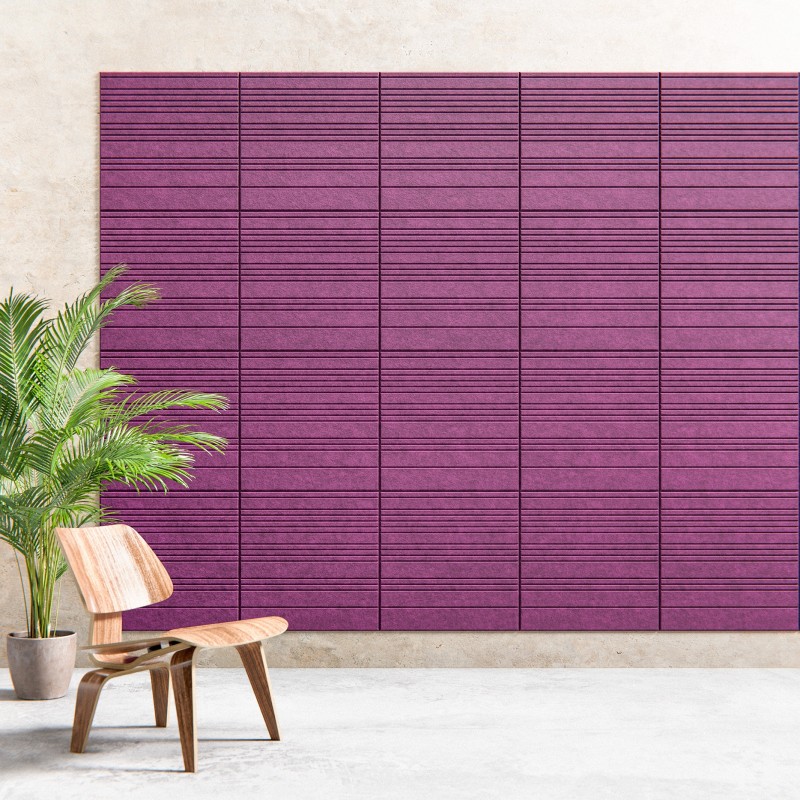 Plaque acoustique murale rainurée en feutrine PET recyclée, format 600×600 mm