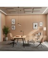 Revêtement mural acoustique Linear en bois clair installé dans un bureau moderne et épuré.