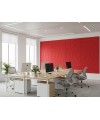 Panneaux muraux acoustiques Sunset rouges à cercles concentriques installés dans un bureau moderne et lumineux.