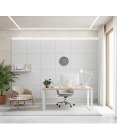 Panneaux muraux acoustiques Chevron gris installés dans un bureau lumineux.